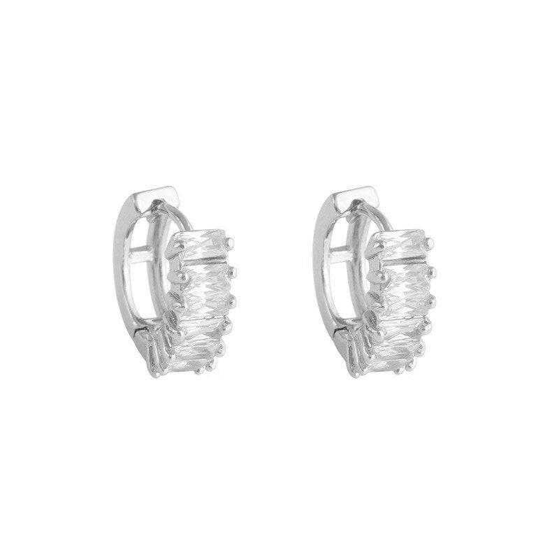 Silver CZ Baguette Huggies.