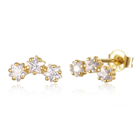 Gold CZ Stars Curved Studs.