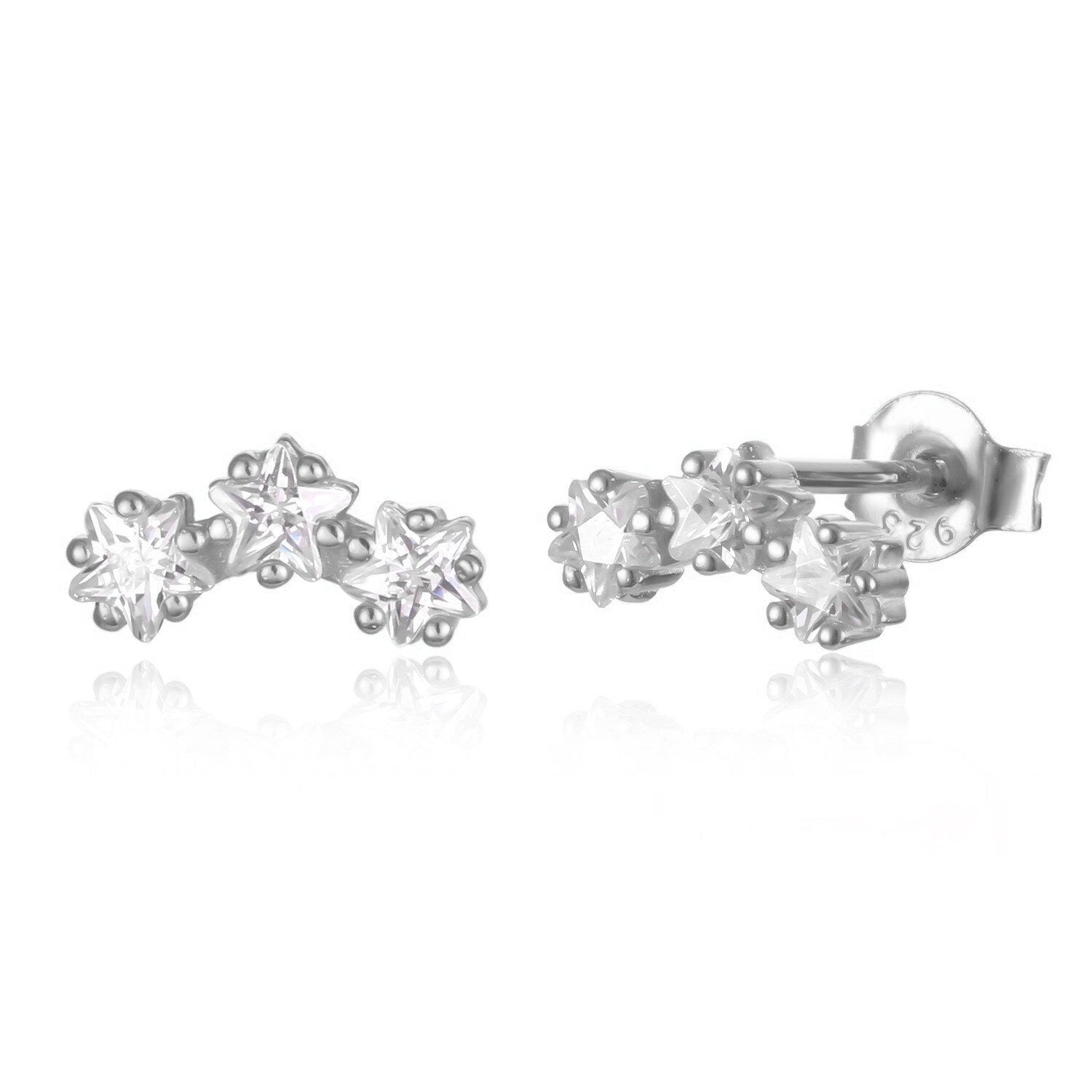 Silver CZ Stars Curved Studs.