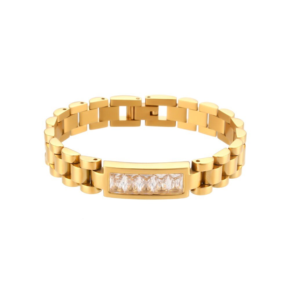 Clear CZ Watchband Gold Bracelet.