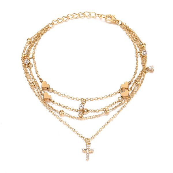 Dainty Cross Gold Anklet Set.