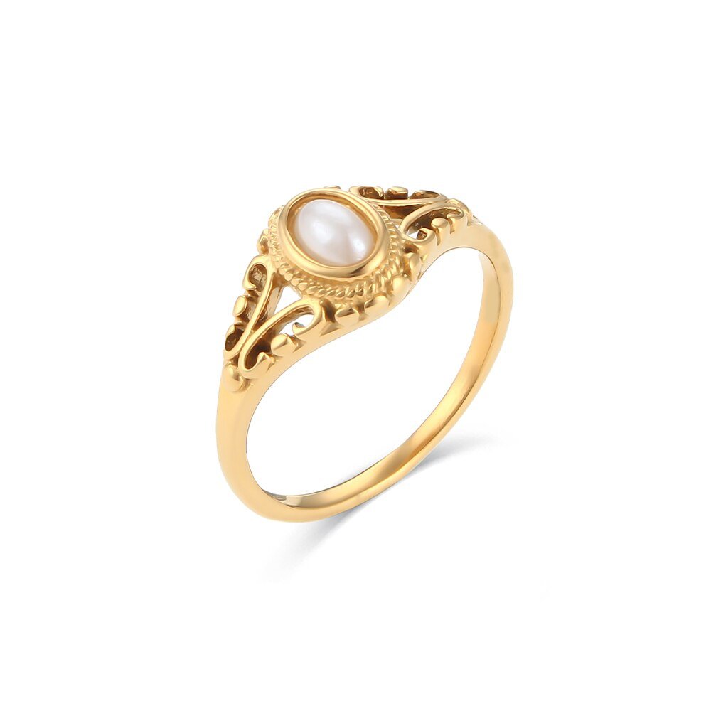 Filigree Pearl Gold Signet Ring 7