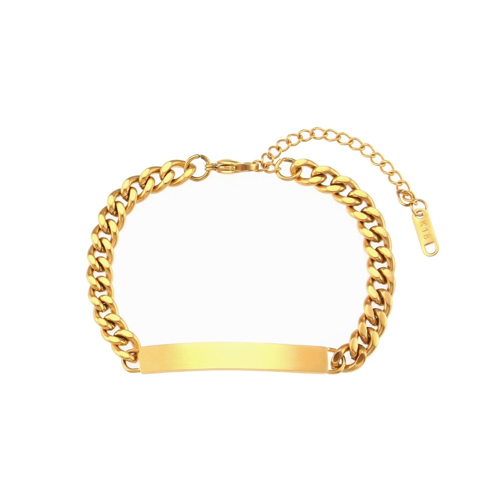 6mm Gold Cuban Link Plate Bracelet.