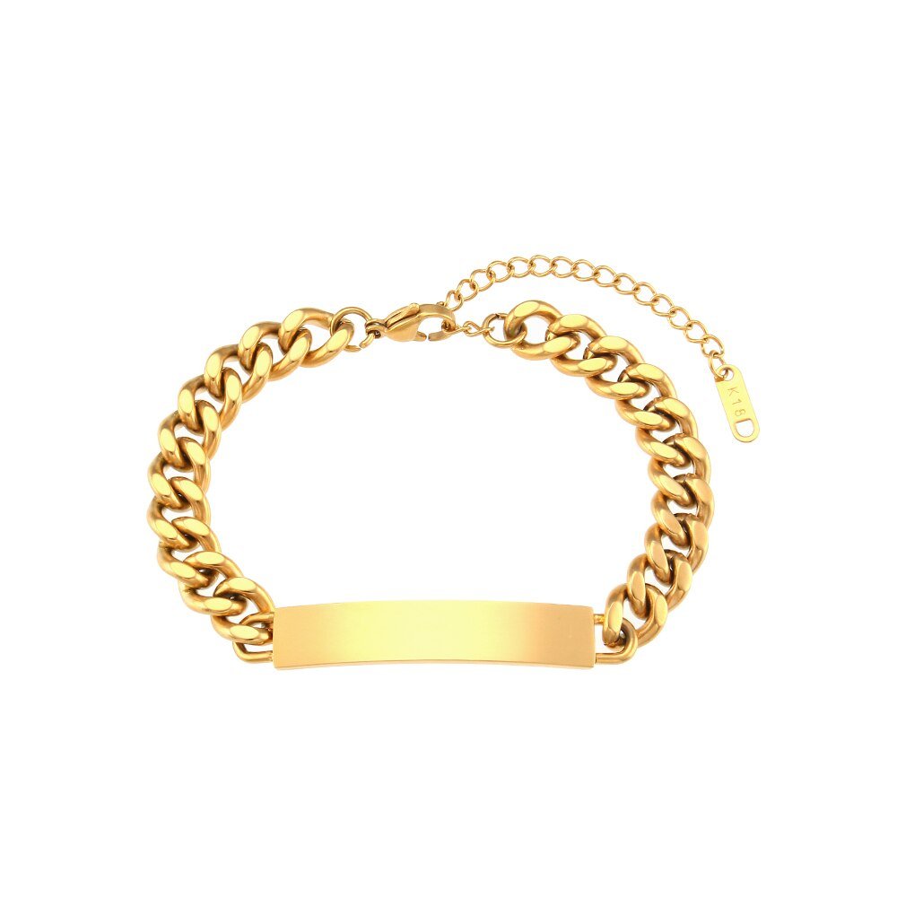 8mm Gold Cuban Link Plate Bracelet.