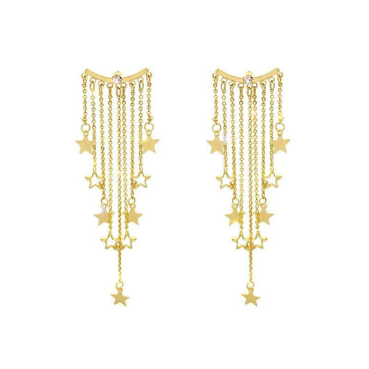 Gold Star Tassel Statement Earrings.