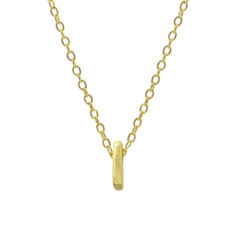 Gold Initial Charm Necklace, Letter I.