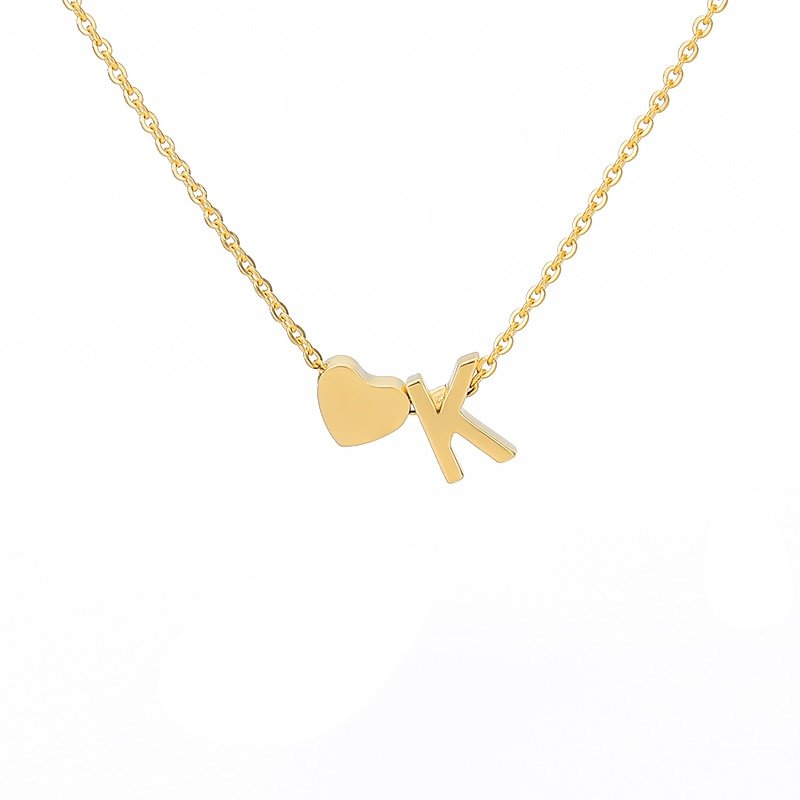 Gold Heart Initial Necklace, letter K.