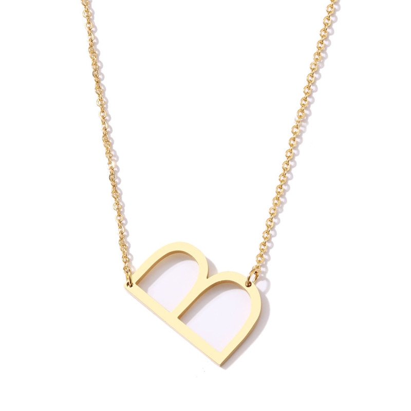 Gold Large Asymmetrical Initial Necklace, letter B.