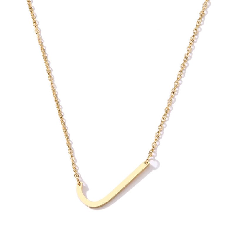 Gold Large Asymmetrical Initial Necklace, letter J.