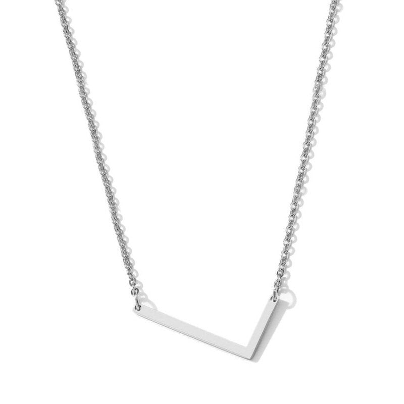 Silver Large Asymmetrical Initial Necklace, letter L.