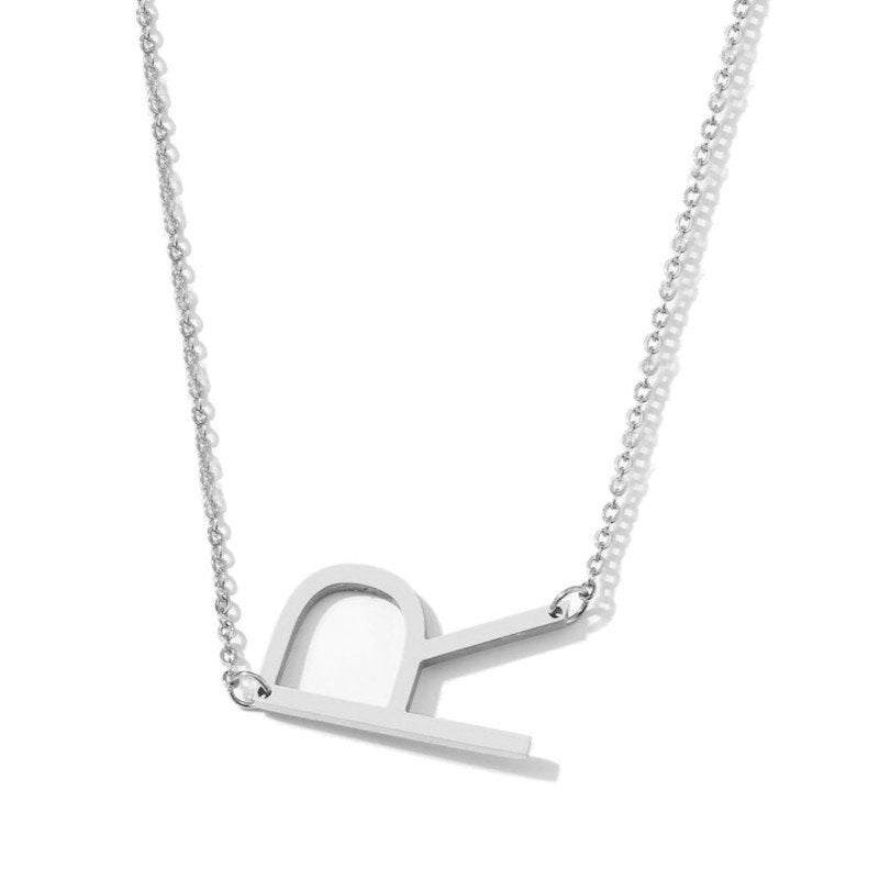 Silver Large Asymmetrical Initial Necklace, letter R.