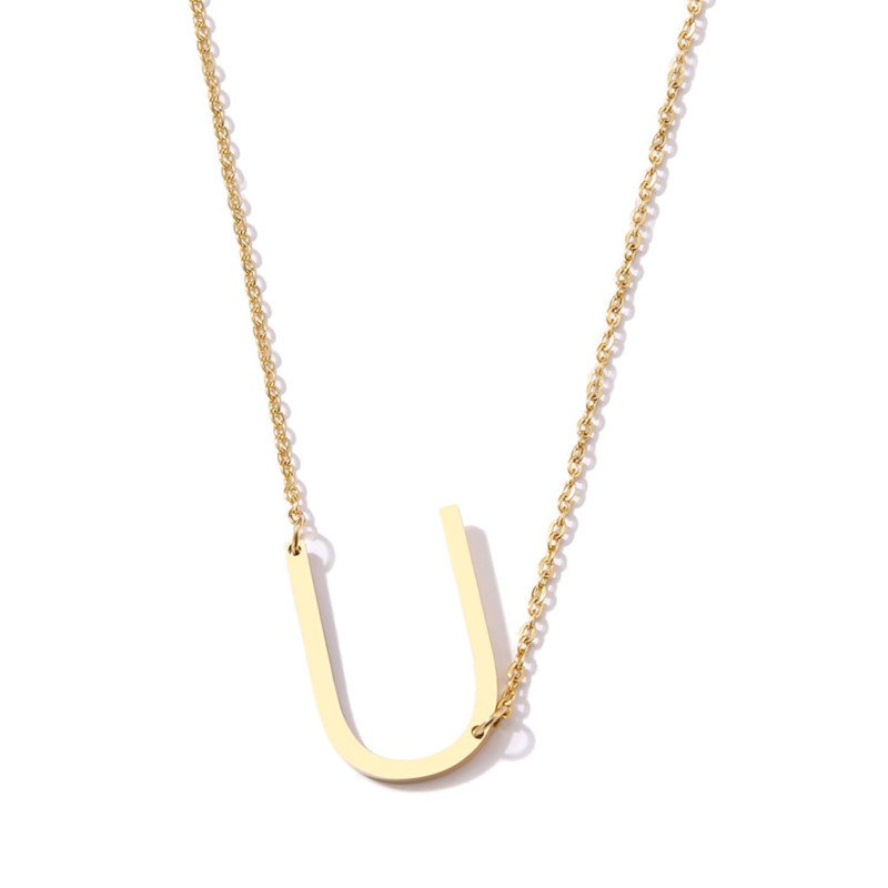 Gold Large Asymmetrical Initial Necklace, letter U.