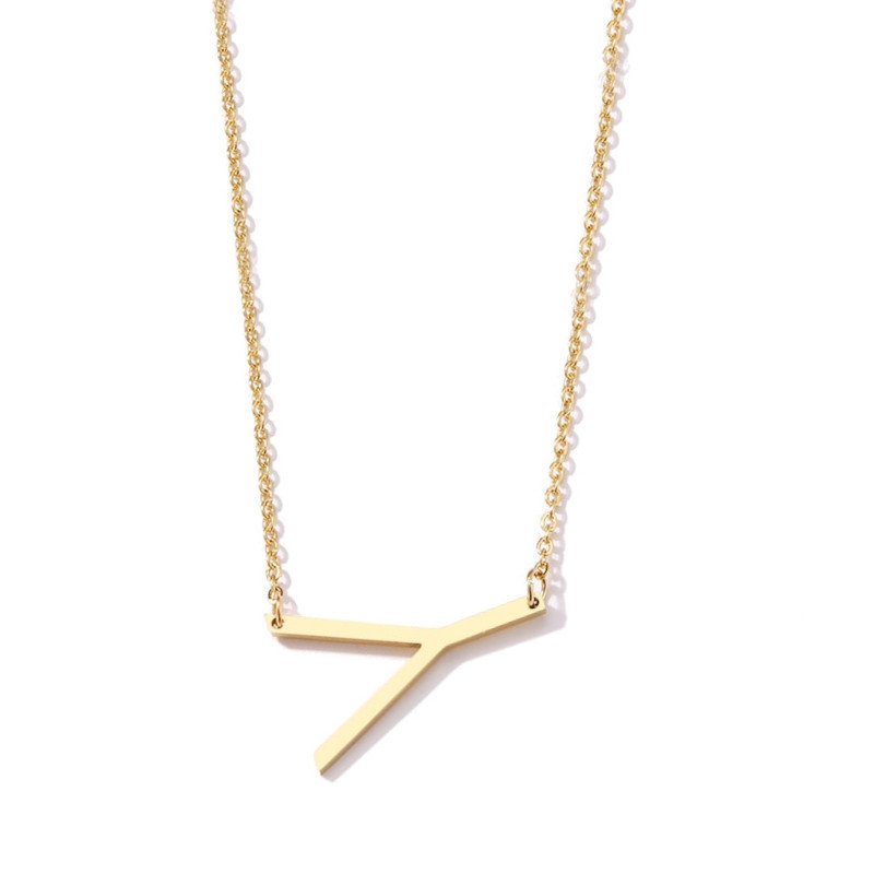 Gold Large Asymmetrical Initial Necklace, letter Y.