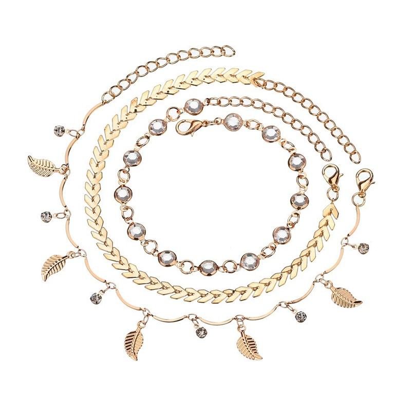 Leaf Chevron Gold Multiple Anklet Set.