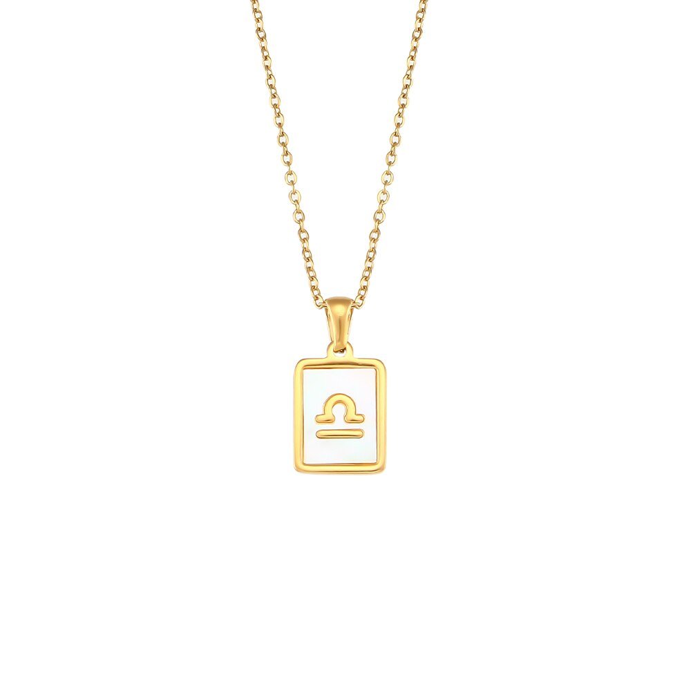 Libra Mother of Pearl Zodiac Gold Necklace.