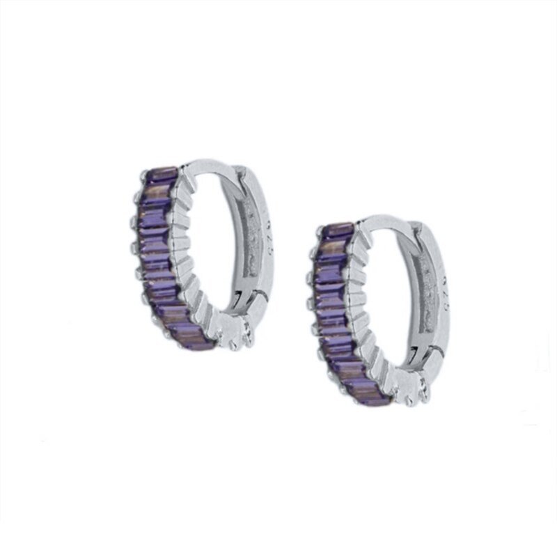 Silver Lilac Baguette Huggies.