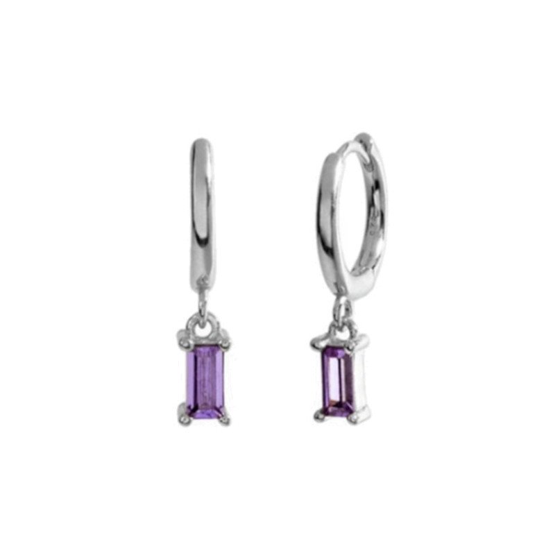 Silver Lilac Rectangle CZ Huggies.