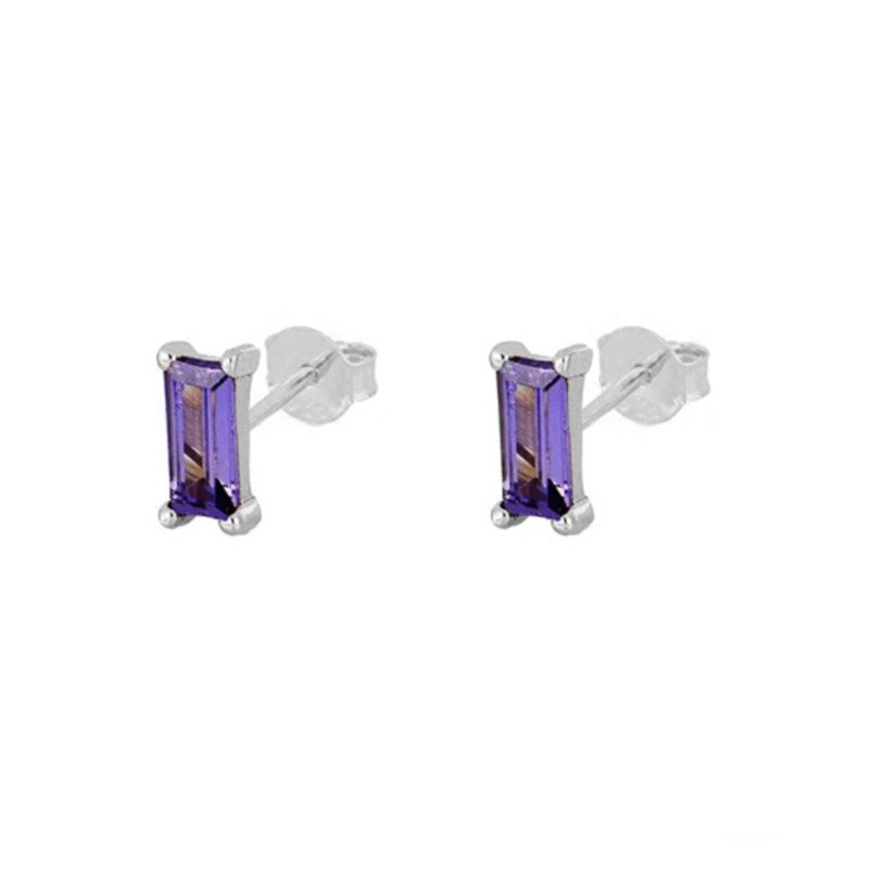 Silver Lilac Rectangle CZ Studs.