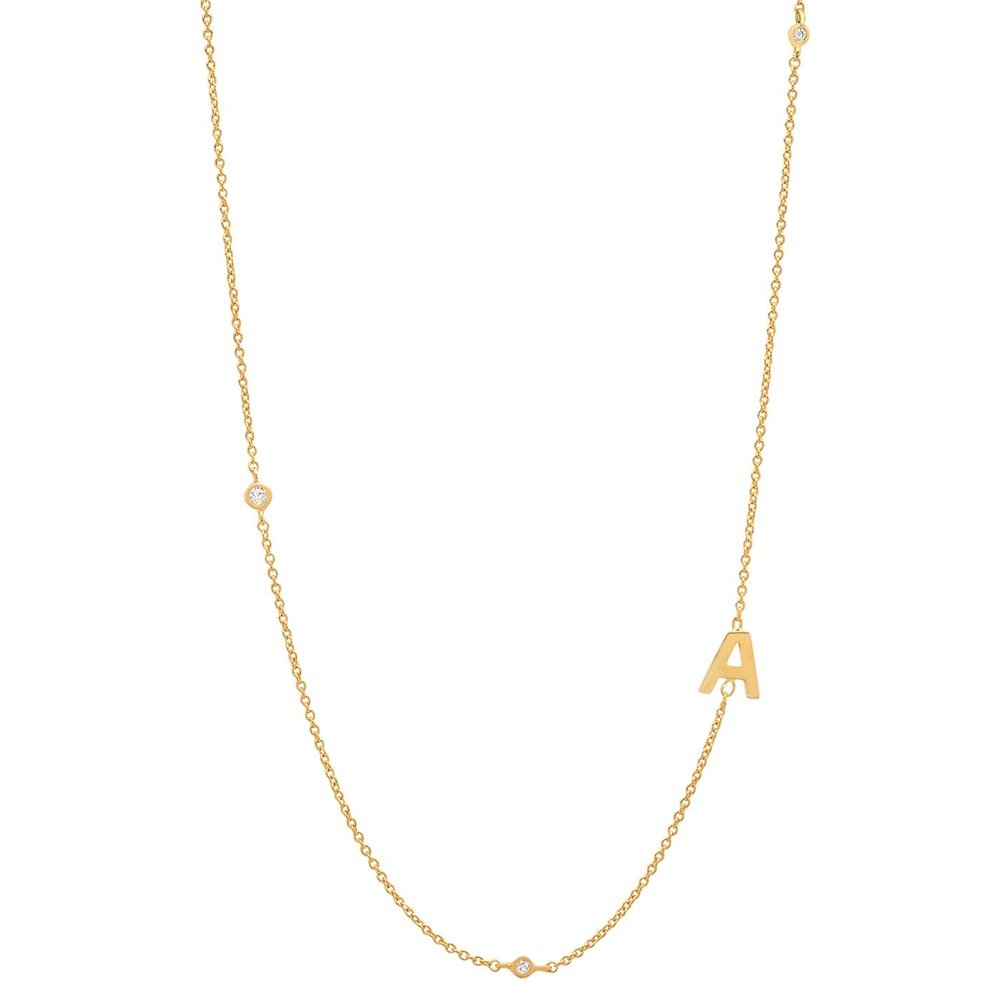 Gold Monogram CZ Necklace letter A.