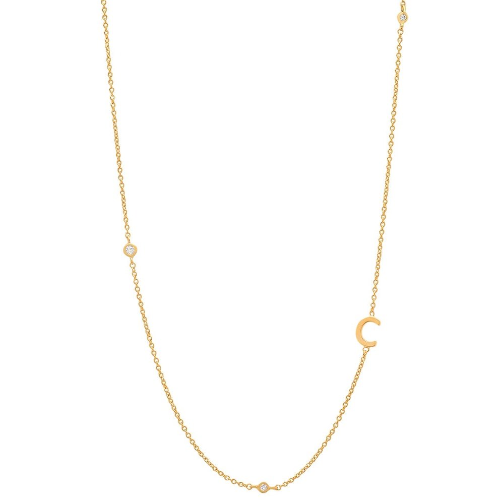 Gold Monogram CZ Necklace letter C.