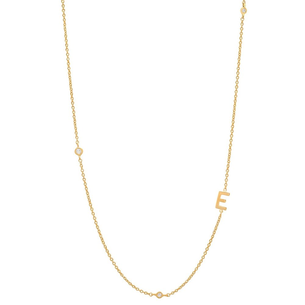 Gold Monogram CZ Necklace letter E.