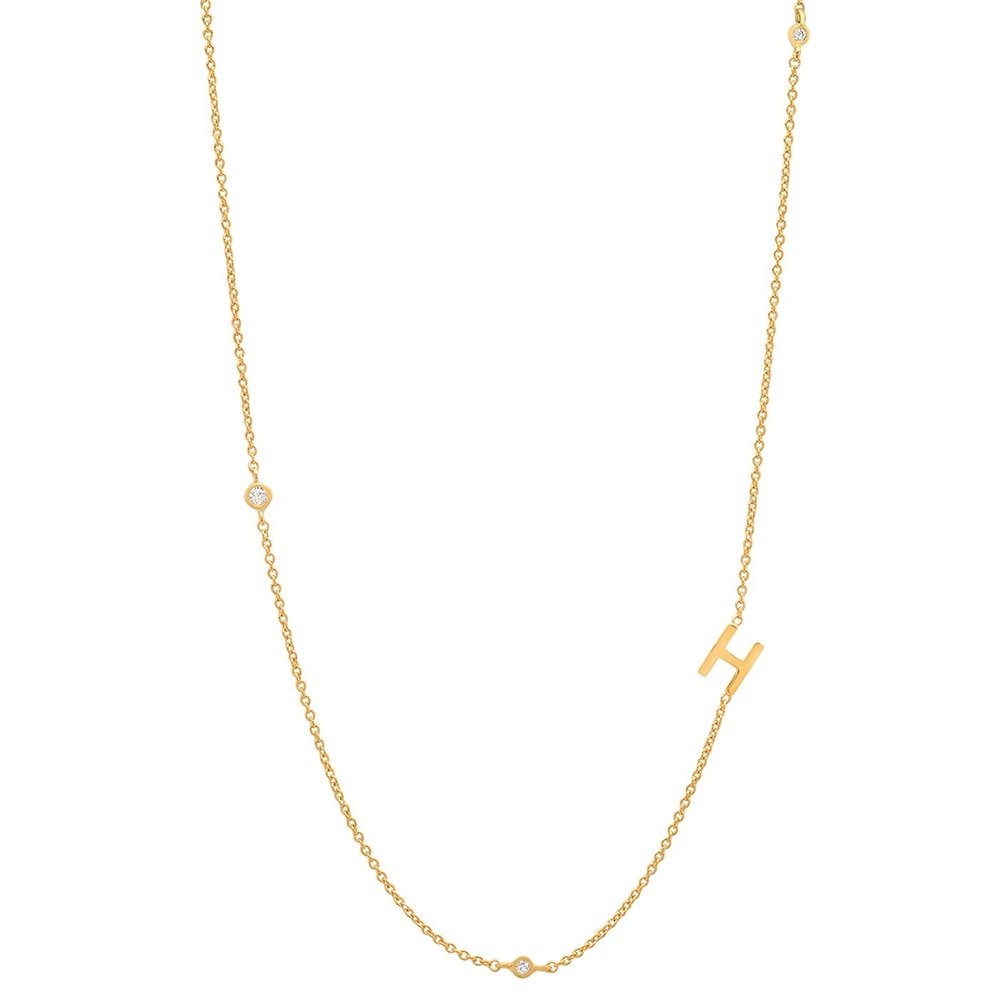 Gold Monogram CZ Necklace letter H.