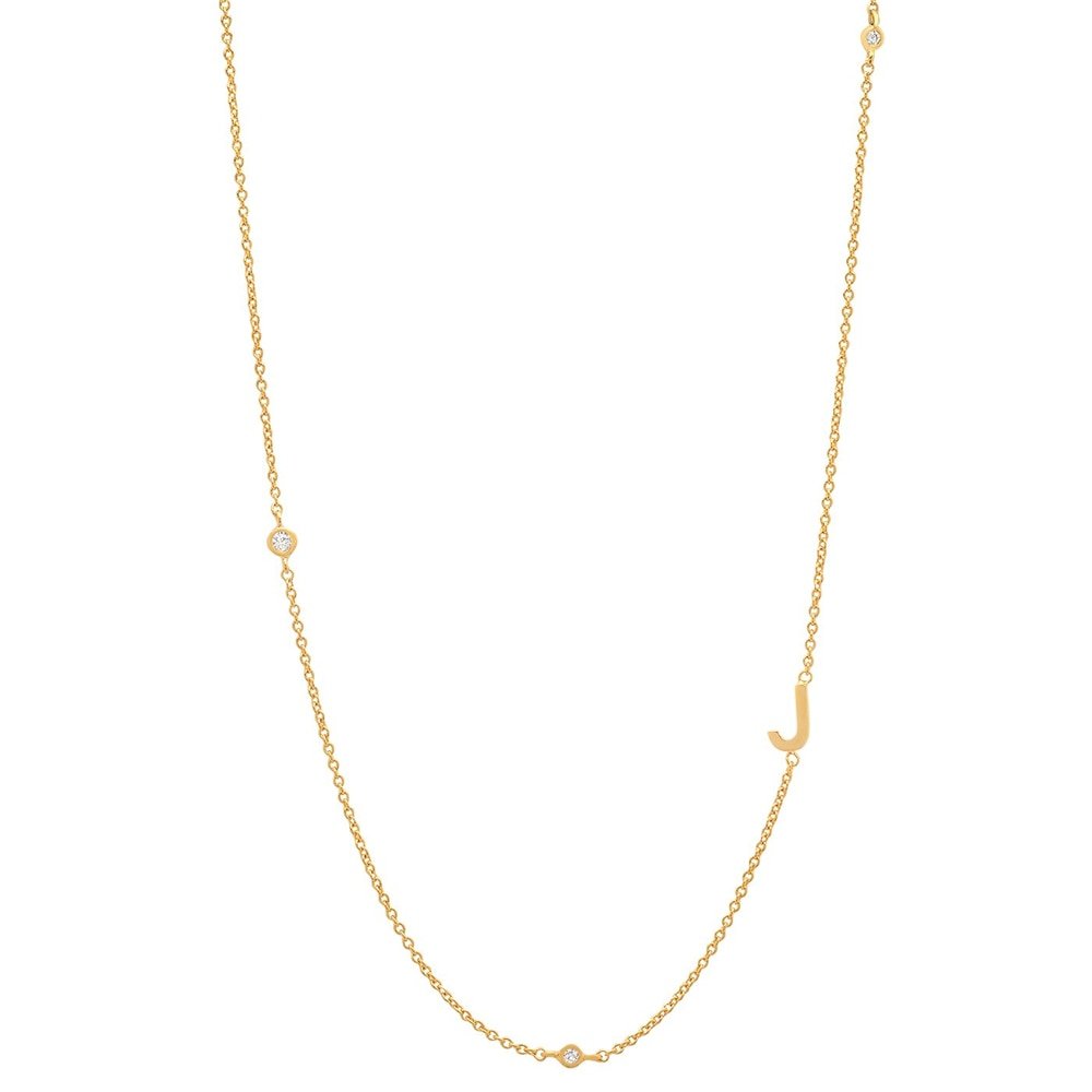 Gold Monogram CZ Necklace letter J.