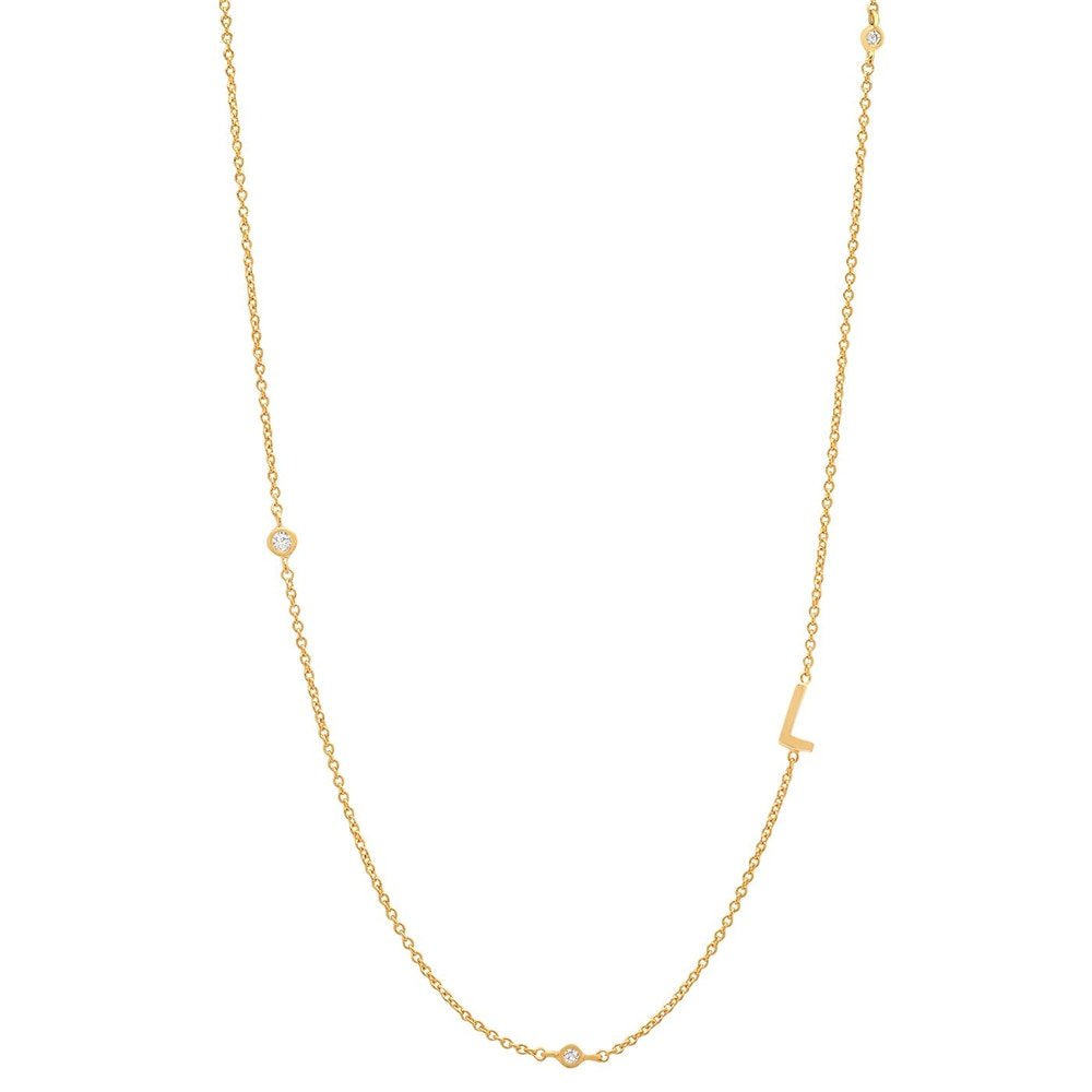 Gold Monogram CZ Necklace letter L.