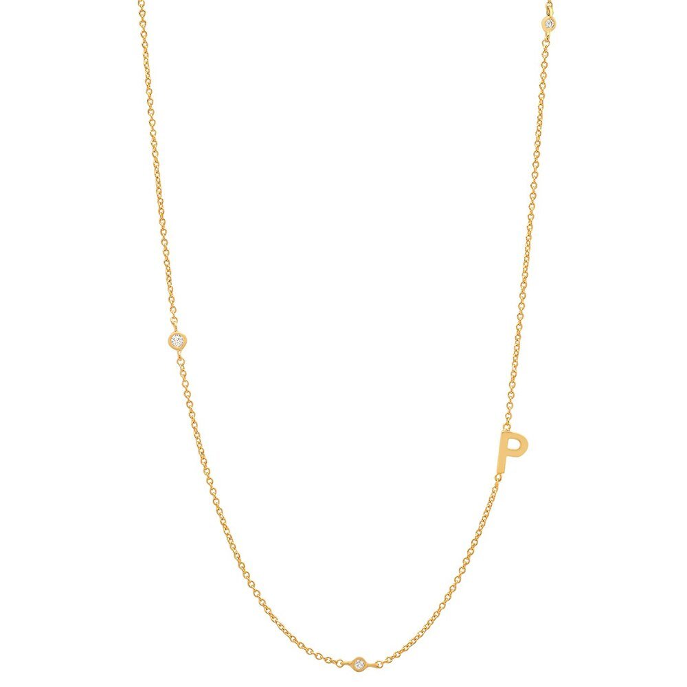 Gold Monogram CZ Necklace letter P.