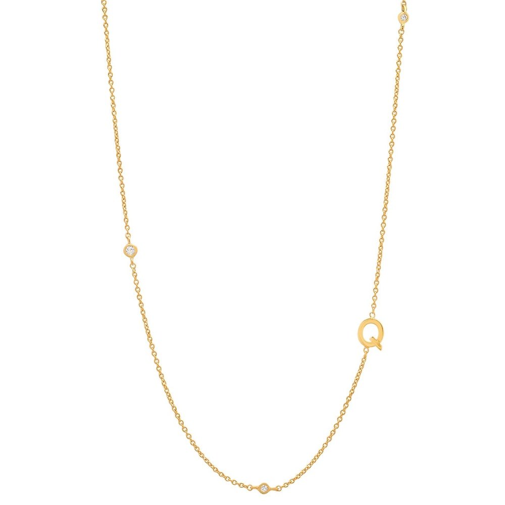 Gold Monogram CZ Necklace letter Q.