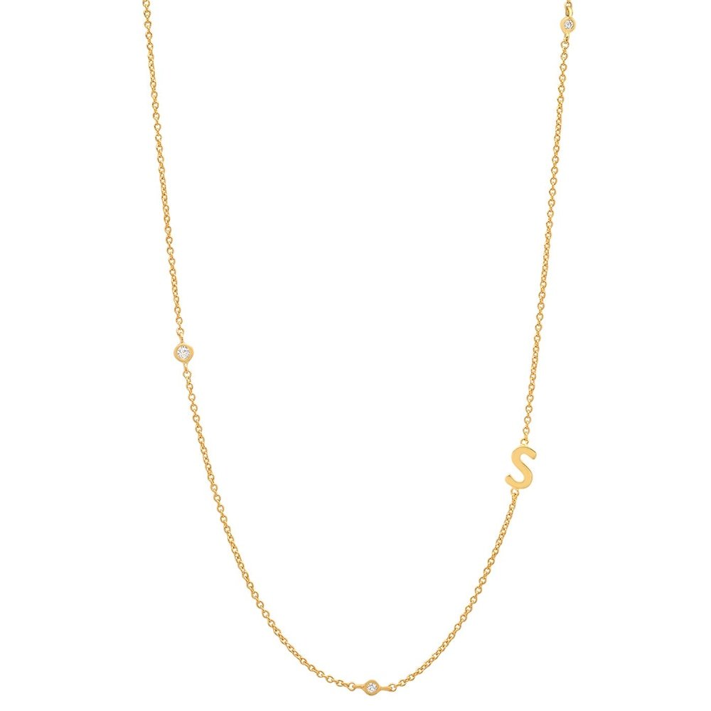 Gold Monogram CZ Necklace letter S.