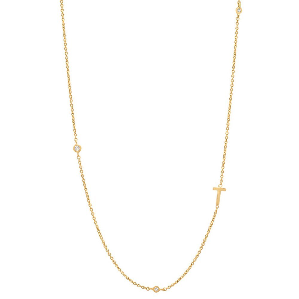 Gold Monogram CZ Necklace letter T.