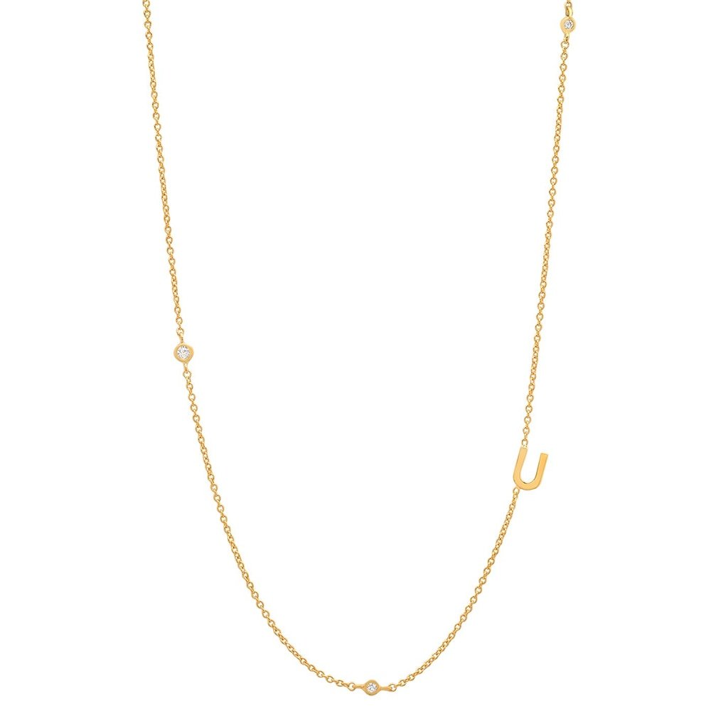 Gold Monogram CZ Necklace letter U.