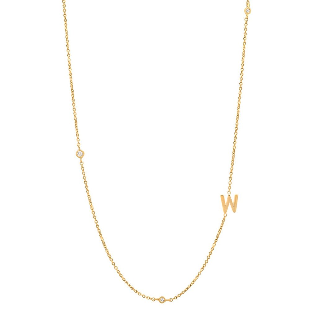 Gold Monogram CZ Necklace letter W.