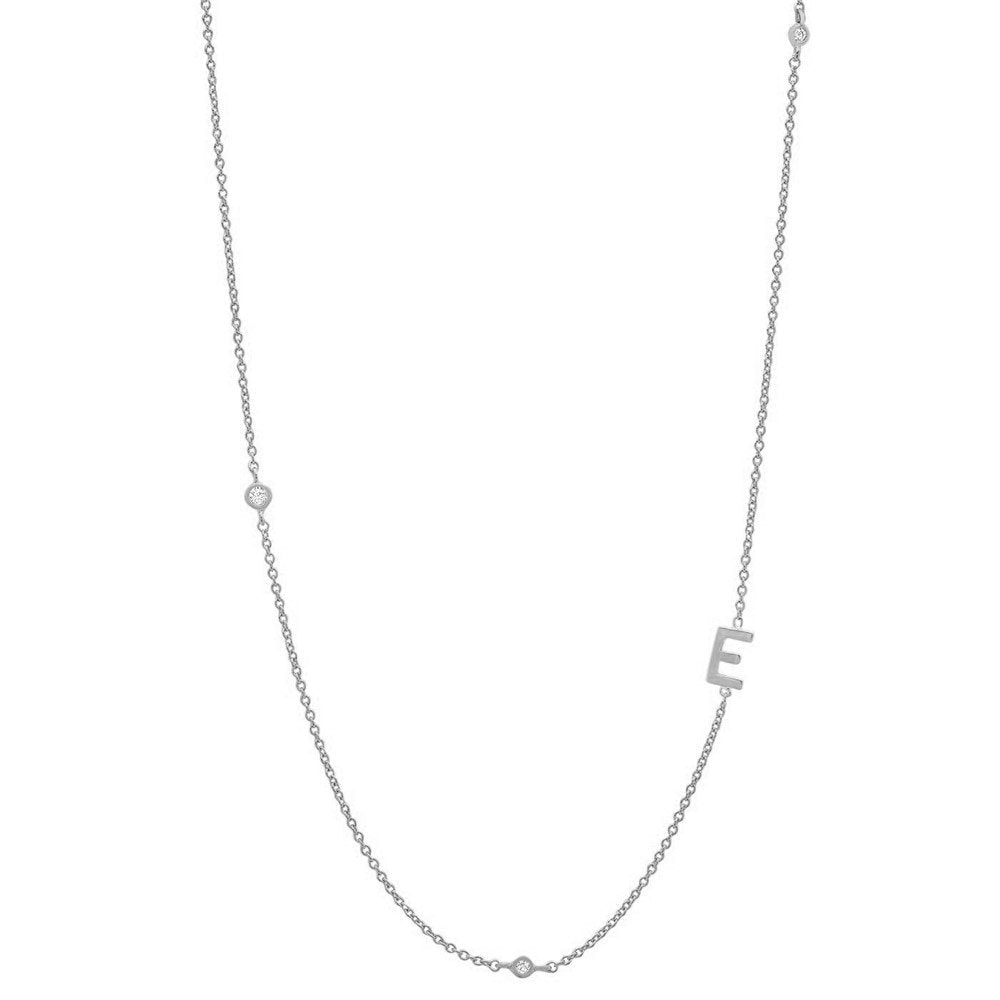 Silver Monogram CZ Necklace letter E.