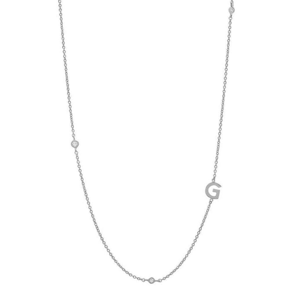 Silver Monogram CZ Necklace letter G.