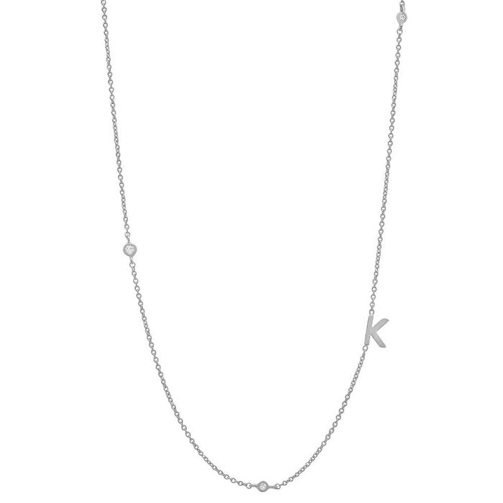 Silver Monogram CZ Necklace letter K.