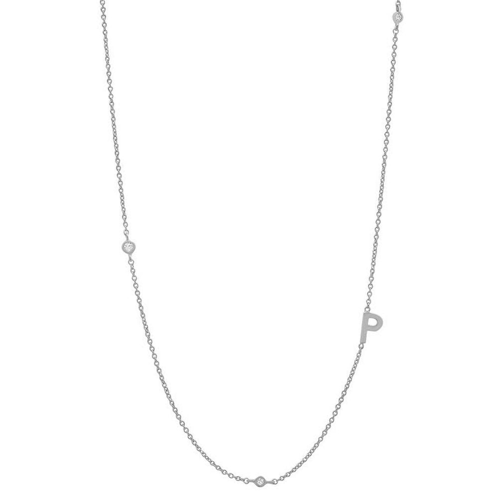 Silver Monogram CZ Necklace letter P.