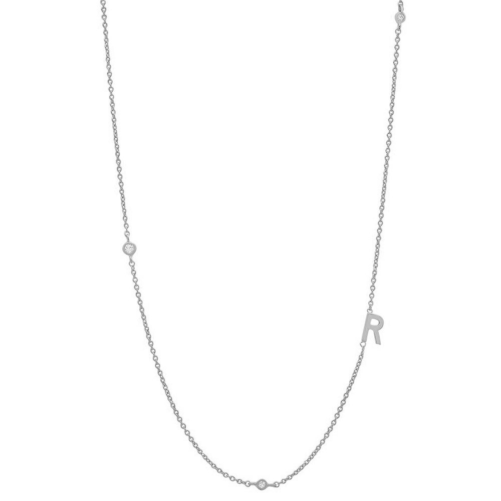 Silver Monogram CZ Necklace letter R.