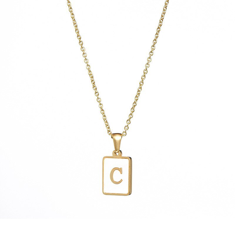 Gold Mother of Pearl Monogram Necklace, Letter C.