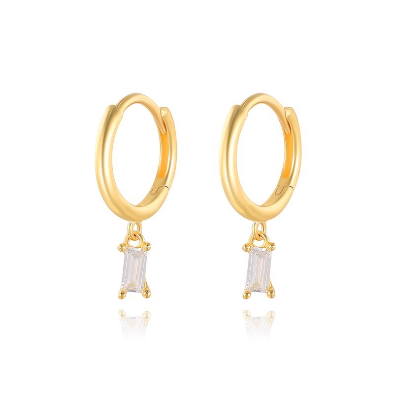 Gold Rectangle CZ Huggies.