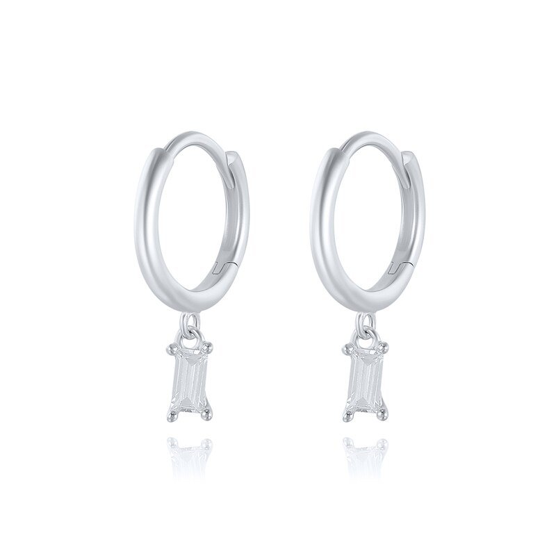 Silver Rectangle CZ Huggies.