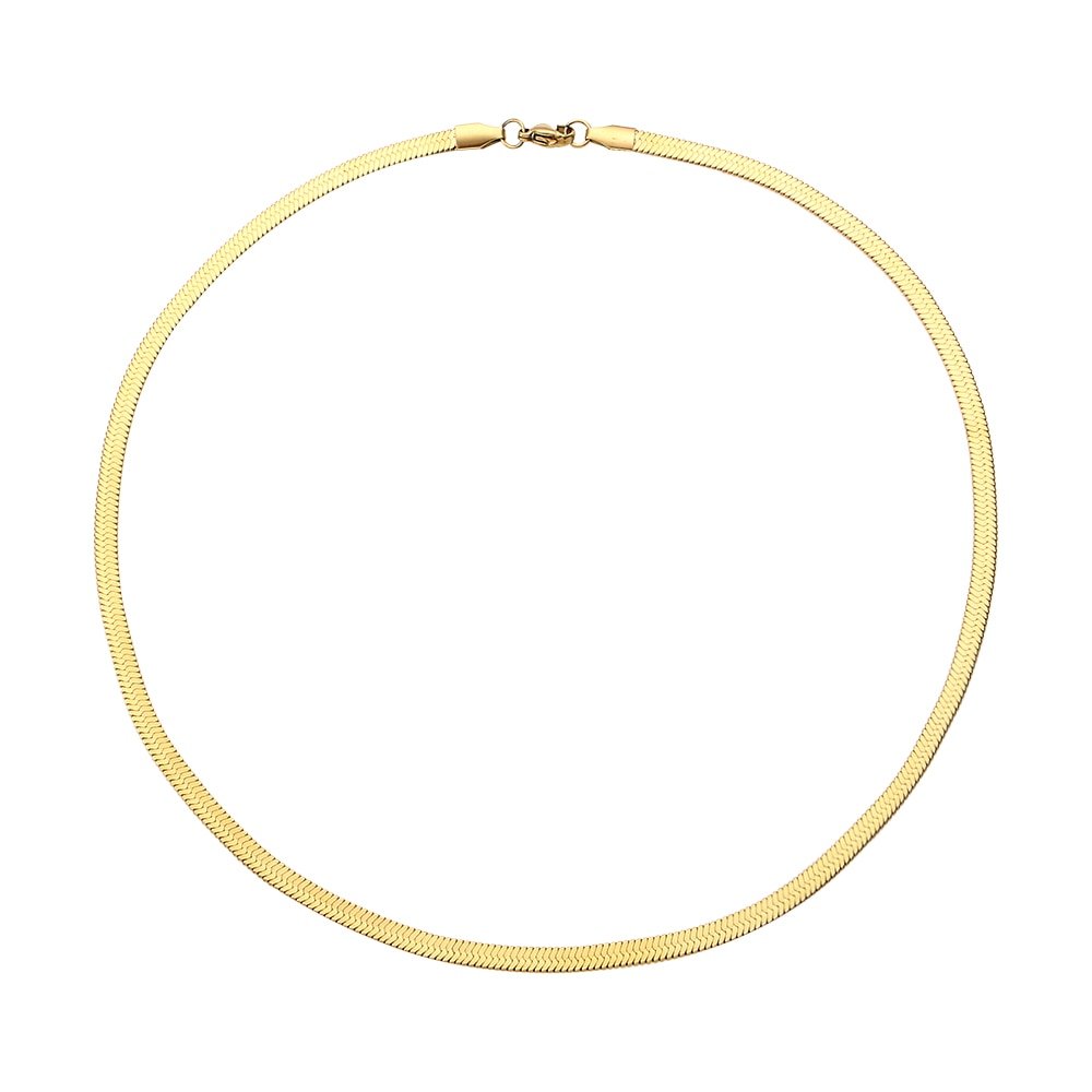 Gold snake chain necklace.