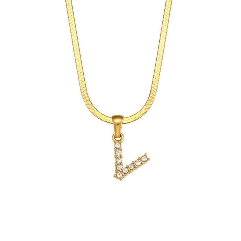 Letter V Initial Gold Necklace.