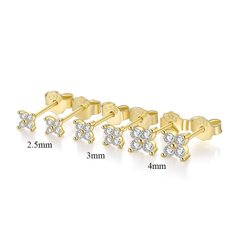 Sparkling Flower Studs in multiple sizes.