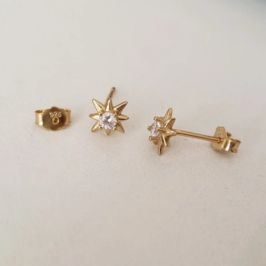 Star CZ Stud Earrings marked 925.