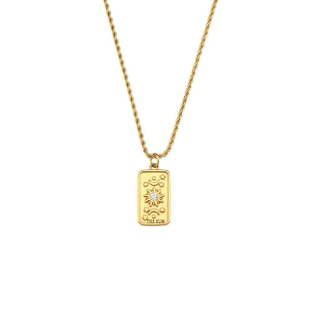 Gold Tarot Card Necklace: The Sun.