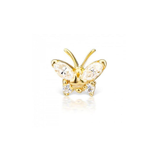 Tiny Crystal Butterfly Cartilage Stud in gold.
