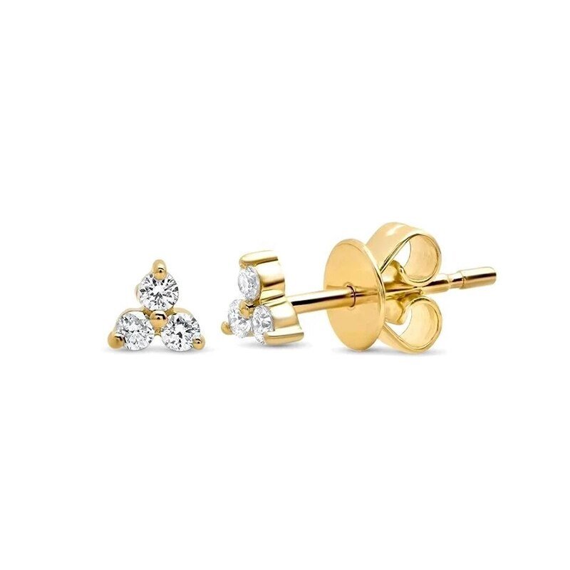 Trinity CZ Stud Earrings in gold.