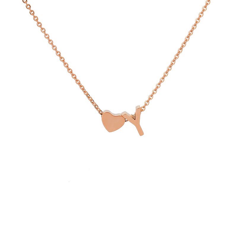Rose Gold Heart Initial Necklace, letter Y.